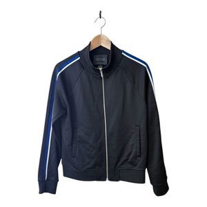 Sanctuary Womens Zip Up Faux High Collar Track Jacket Black SZ Medium Striped‎